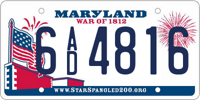 MD license plate 6AD4816