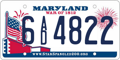 MD license plate 6AD4822