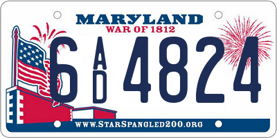 MD license plate 6AD4824