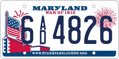 MD license plate 6AD4826