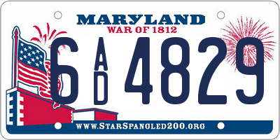 MD license plate 6AD4829