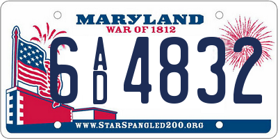 MD license plate 6AD4832