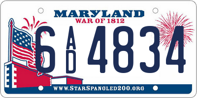 MD license plate 6AD4834