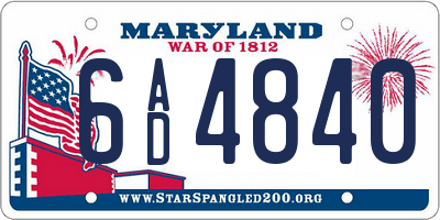 MD license plate 6AD4840