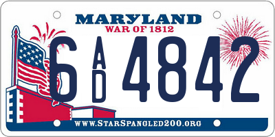 MD license plate 6AD4842