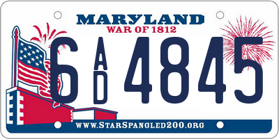 MD license plate 6AD4845
