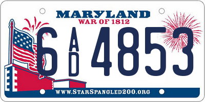 MD license plate 6AD4853