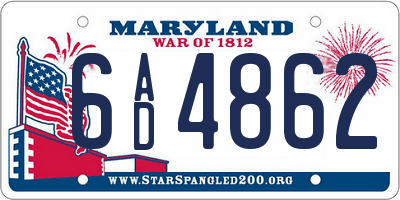 MD license plate 6AD4862