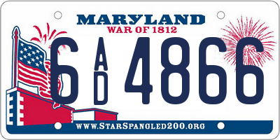 MD license plate 6AD4866