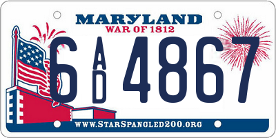MD license plate 6AD4867