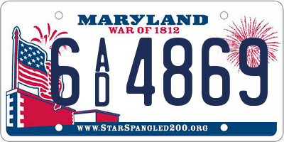 MD license plate 6AD4869
