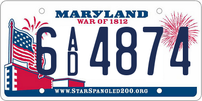 MD license plate 6AD4874