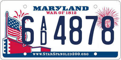MD license plate 6AD4878