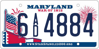 MD license plate 6AD4884