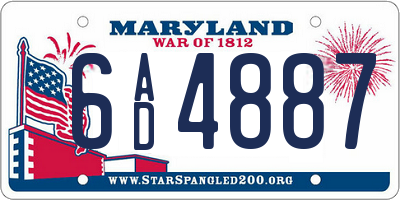 MD license plate 6AD4887