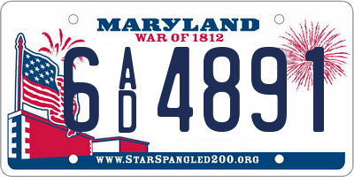 MD license plate 6AD4891