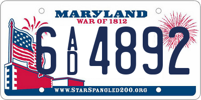 MD license plate 6AD4892