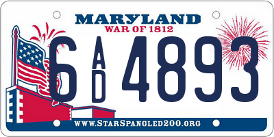 MD license plate 6AD4893