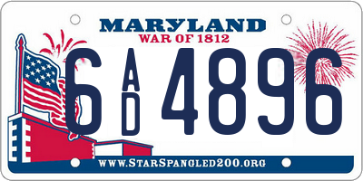MD license plate 6AD4896