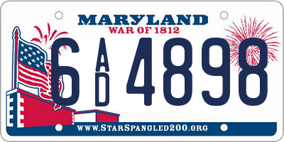 MD license plate 6AD4898