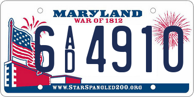 MD license plate 6AD4910