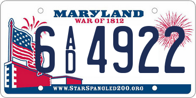MD license plate 6AD4922