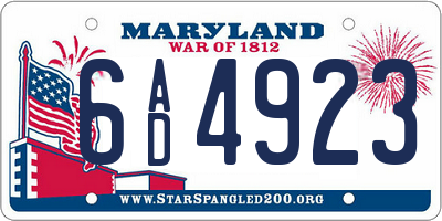 MD license plate 6AD4923