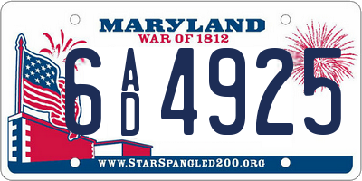 MD license plate 6AD4925