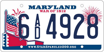 MD license plate 6AD4928