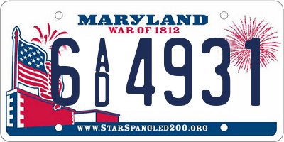 MD license plate 6AD4931