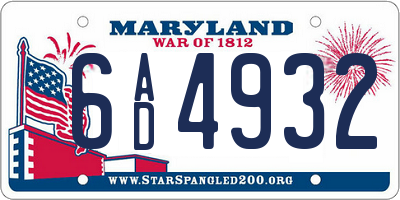 MD license plate 6AD4932