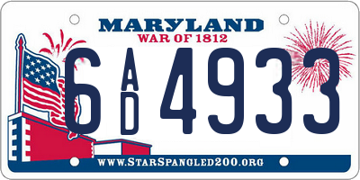 MD license plate 6AD4933