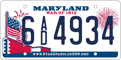 MD license plate 6AD4934