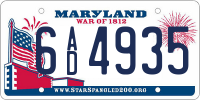 MD license plate 6AD4935