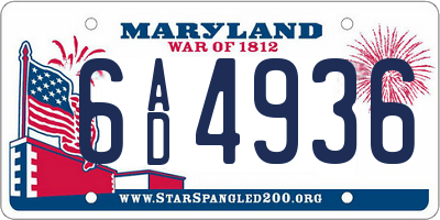 MD license plate 6AD4936