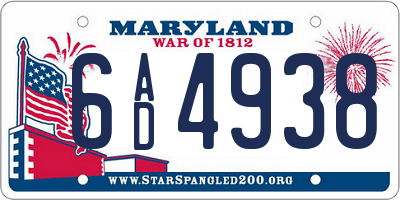 MD license plate 6AD4938