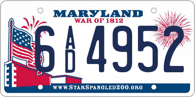 MD license plate 6AD4952