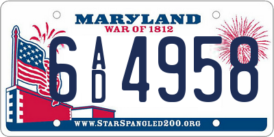 MD license plate 6AD4958
