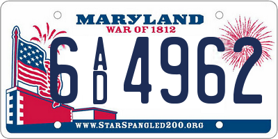 MD license plate 6AD4962