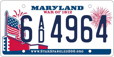 MD license plate 6AD4964