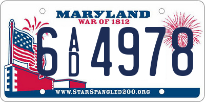 MD license plate 6AD4978