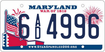 MD license plate 6AD4996