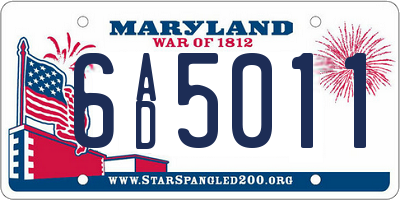 MD license plate 6AD5011