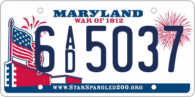 MD license plate 6AD5037