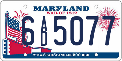 MD license plate 6AD5077