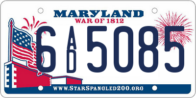 MD license plate 6AD5085