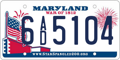 MD license plate 6AD5104