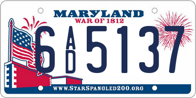 MD license plate 6AD5137