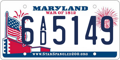 MD license plate 6AD5149