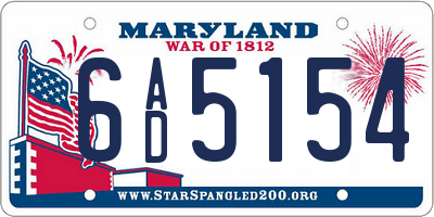 MD license plate 6AD5154